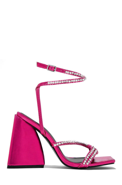 Valerya Embellished Triangle Block Heels - Pink