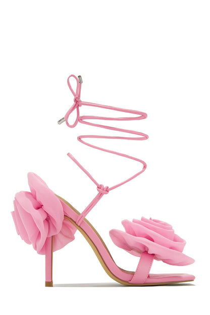 Divine Bloom Rosette Lace Up Heels - Denim