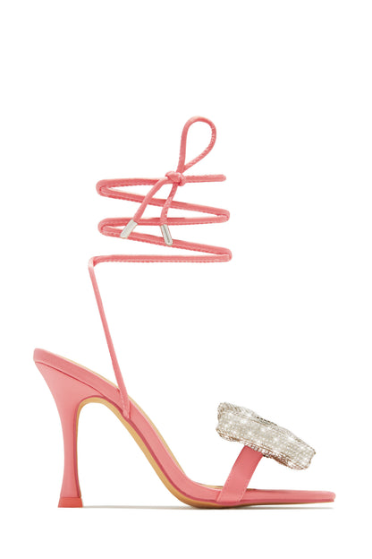 Ciela Lace Up Embellished Bow Heels - Pink