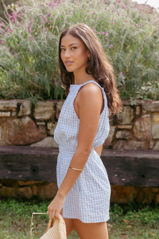 Felicity Romper - Blue Gingham