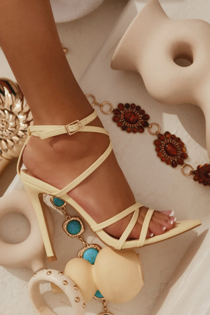 Polished Strappy High Heels - Light Yellow