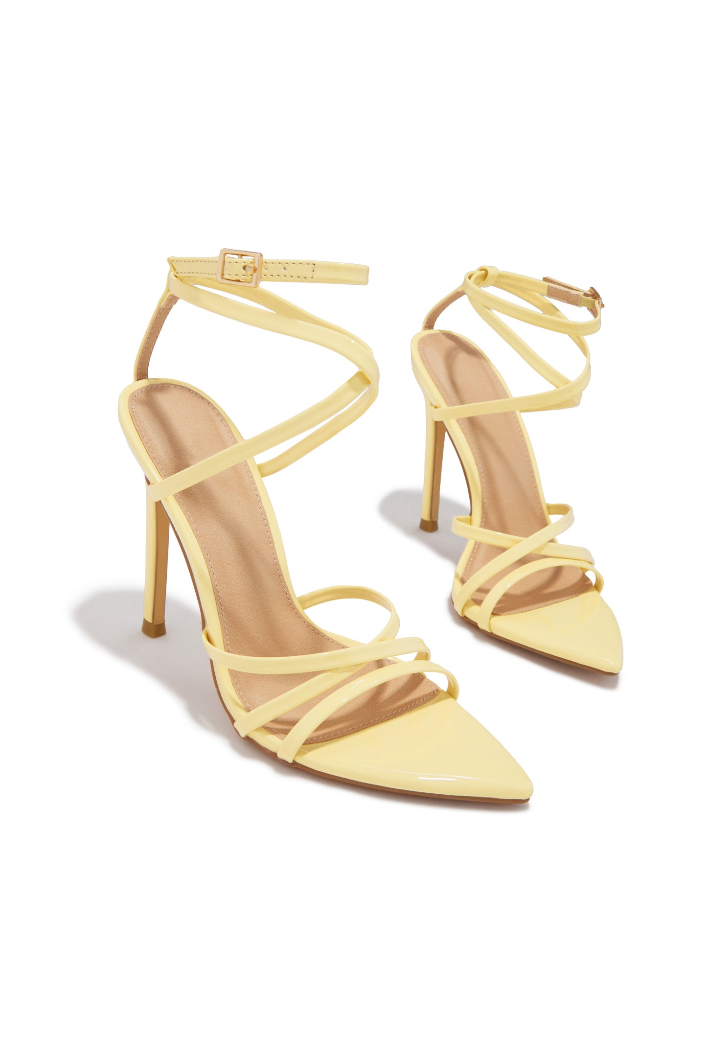 Polished Strappy High Heels - Light Yellow