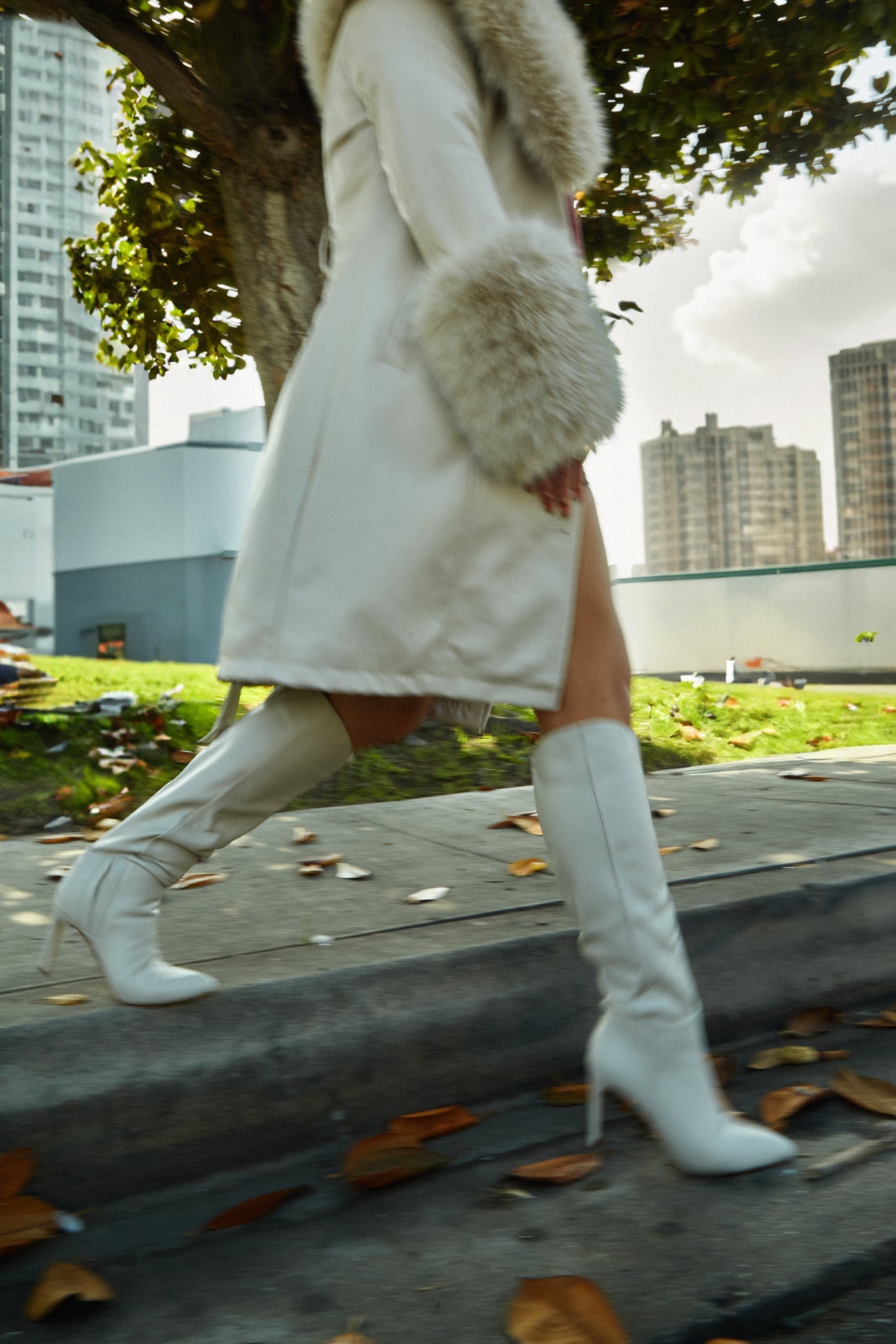 Portia Knee High Heel Boots - Bone