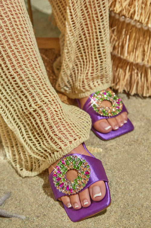 Dolce Summer Embellished Slip On Sandals - Purple