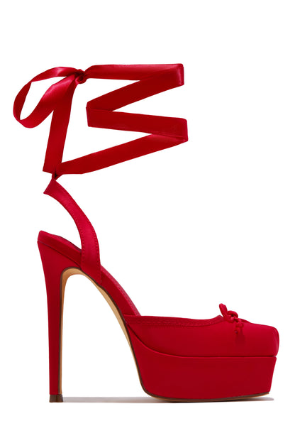 Anastasia Platform Ballet Lace Up Heels - Red