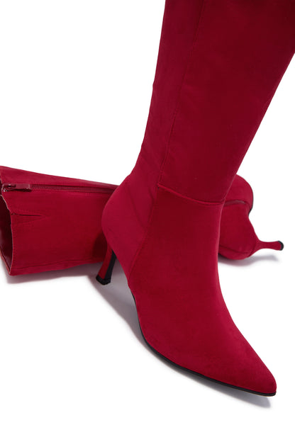 Zama Knee High Heel Boots - Red Suede