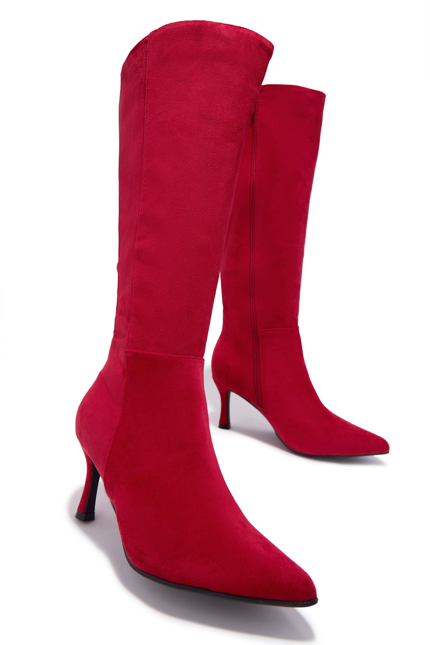 Zama Knee High Heel Boots - Red Suede