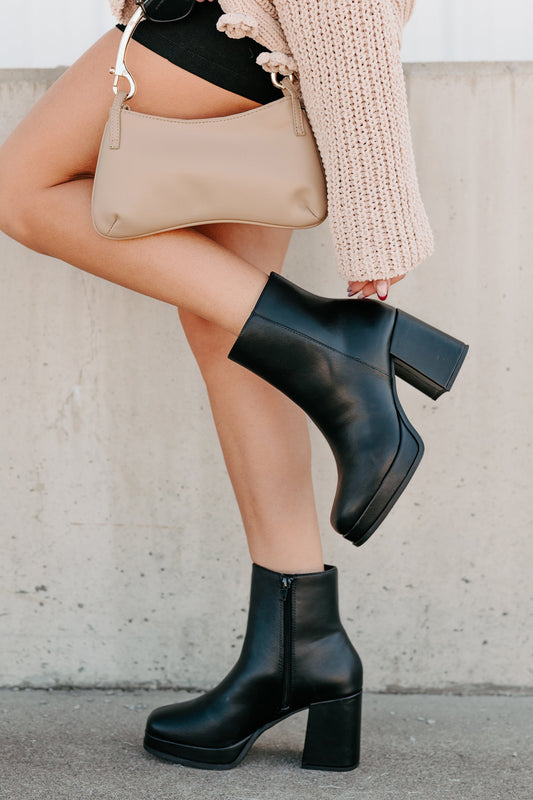 Midnight Drift Faux Leather Platform Booties (Black)