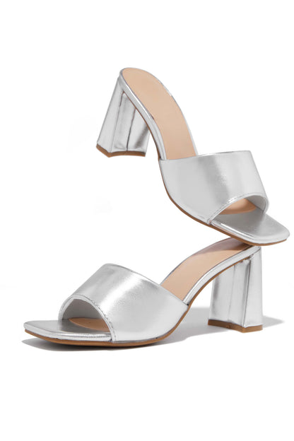 Sylva Block Heel Mules - Silver