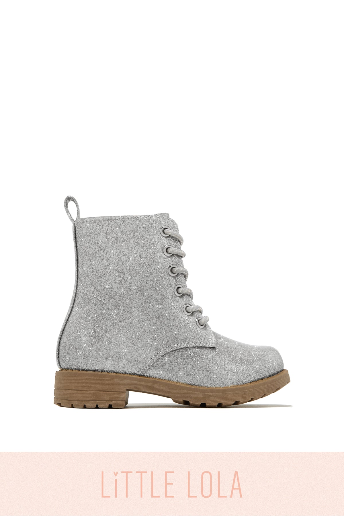 Mini Attitude Kids Glitter Lace Up Combat Boots - Silver