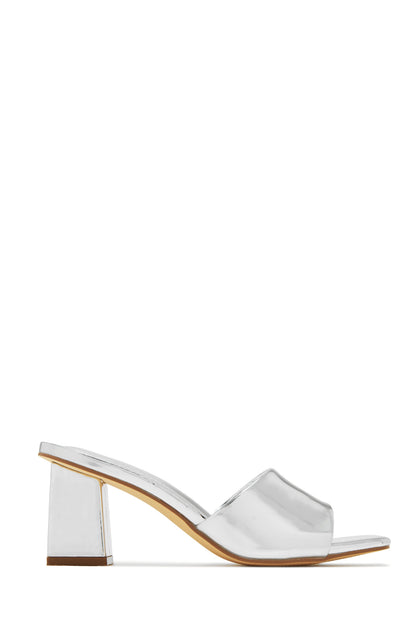 Valentine Block Heel Mules - Silver