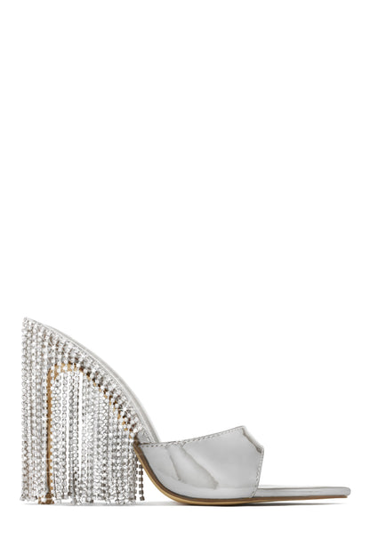Atelier Dangle Embellished High Heel Mules - Silver