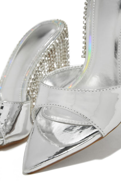 Atelier Dangle Embellished High Heel Mules - Silver