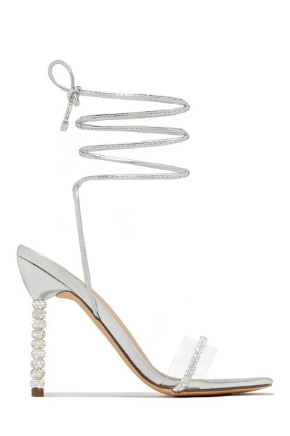 Irisa Embellished Lace Up Heels - Black