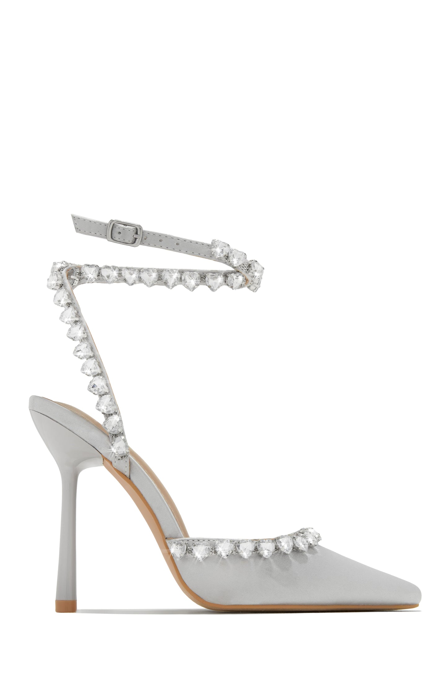 First Love Heart Stone Embellished Pump Heels - Silver