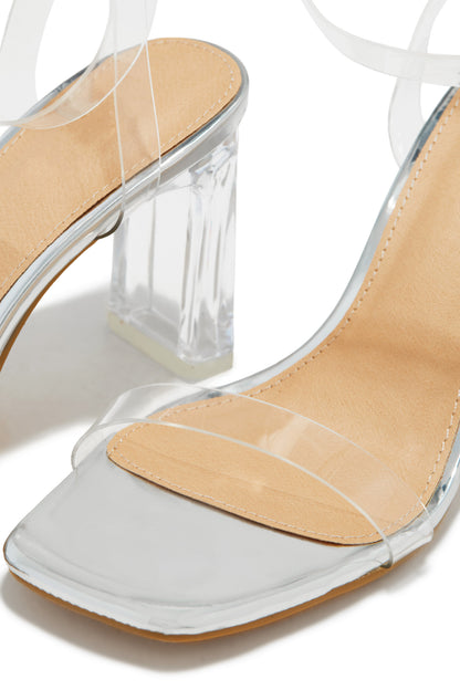 Simply Yours Clear Ankle Strap Heels - Silver