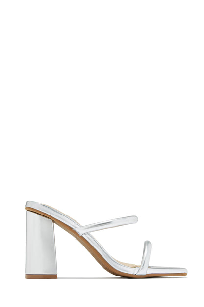 Jenna Block Heel Mules - Silver