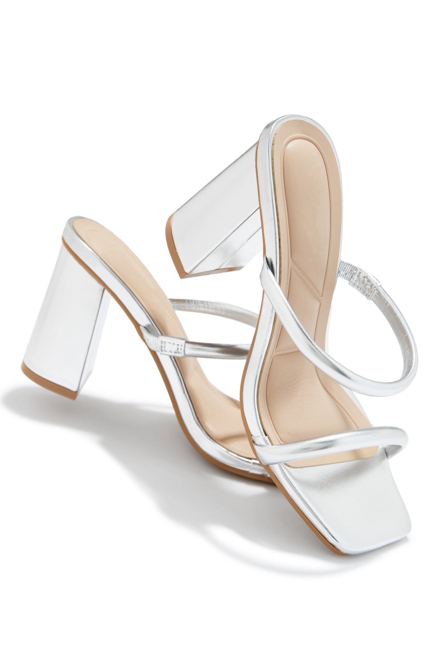 Jenna Block Heel Mules - Silver