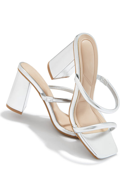 Jenna Block Heel Mules - Silver