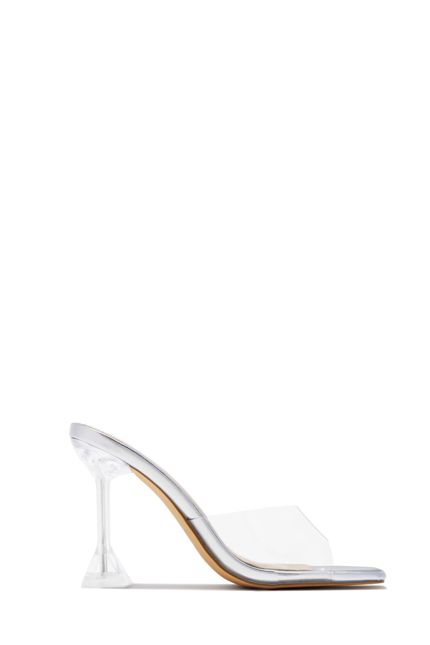Demie Clear Strap Mule Heels - Silver