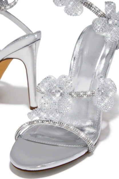 Flora Embellished Around The Ankle Coil Heels - Silver