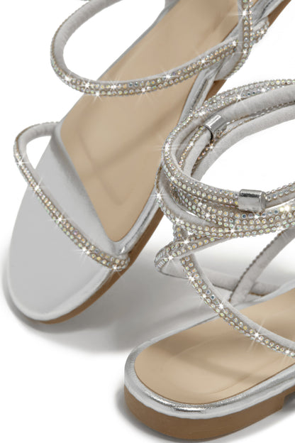 Summers In Tulum Embellished Lace Up Sandals - Silver