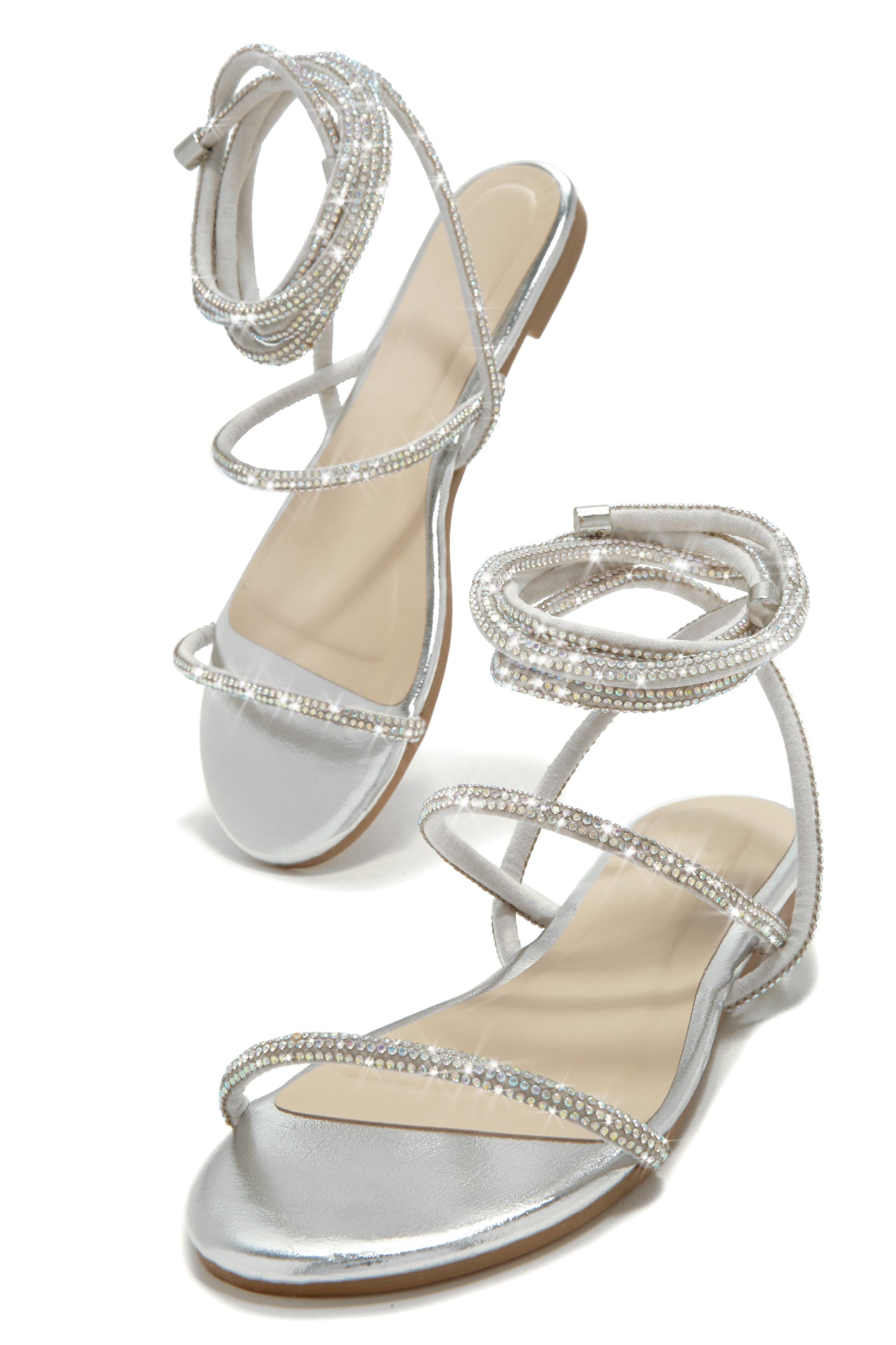 Summers In Tulum Embellished Lace Up Sandals - Silver