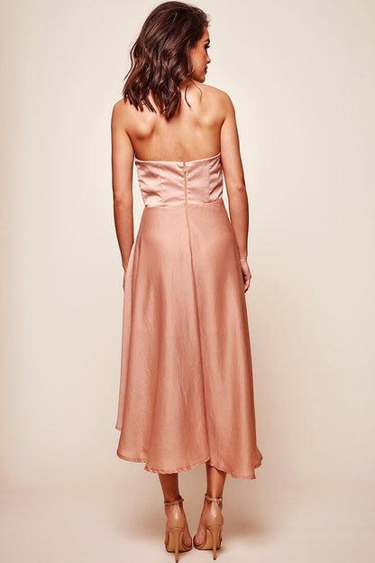 Mia Strapless A-Line Midi Dress Mocha