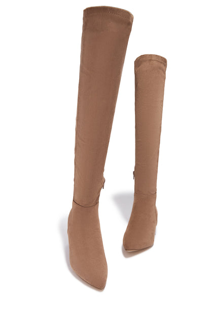 New Moon Over The Knee Block Heel Boots - Taupe