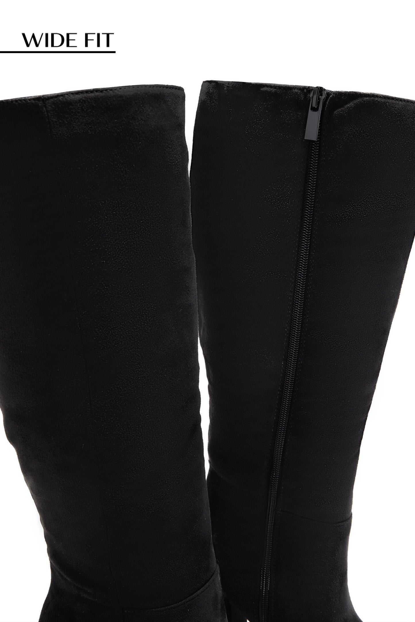Hudson Wide Fit Platform Block Heel Boots - Black Suede