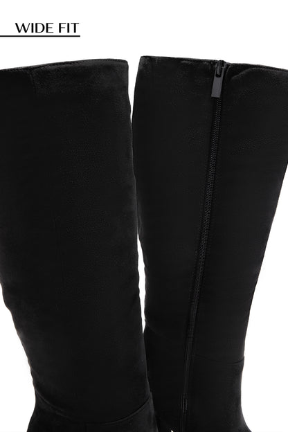 Hudson Wide Fit Platform Block Heel Boots - Black Suede