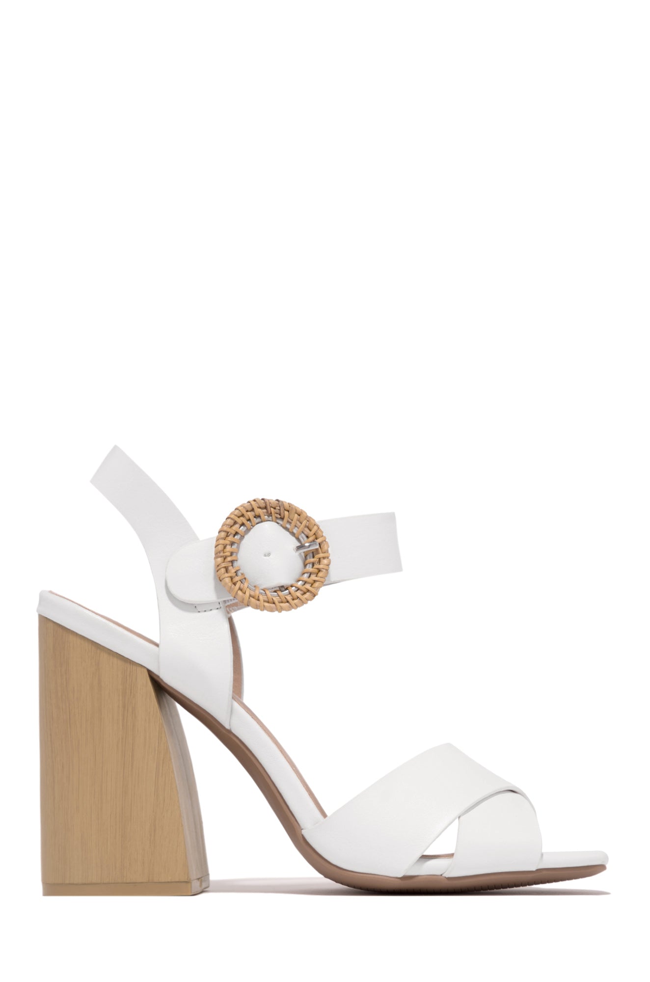 Leilani Raffia Buckle Block Heels - White