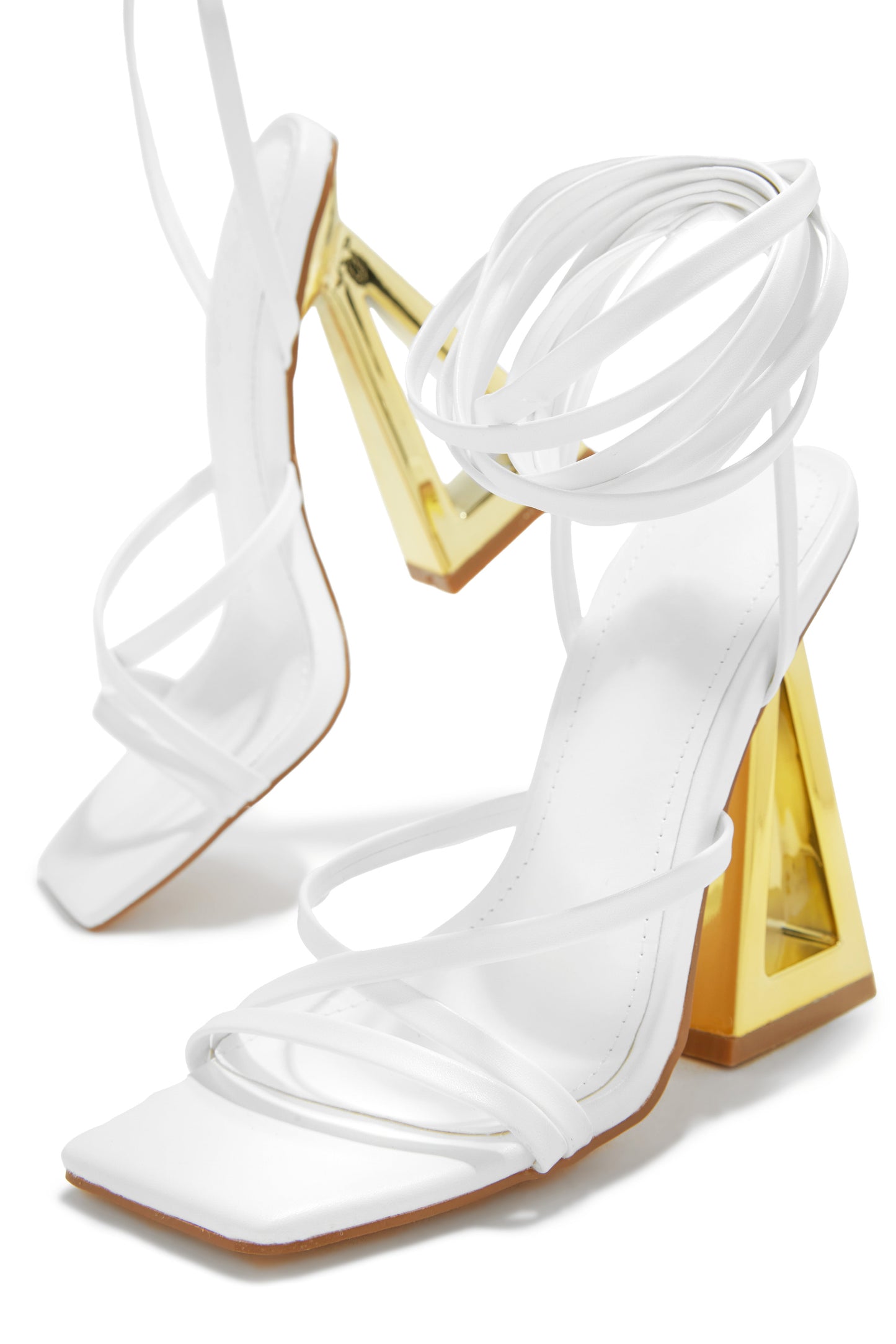 Zhuri Lace Up Block High Heels - White