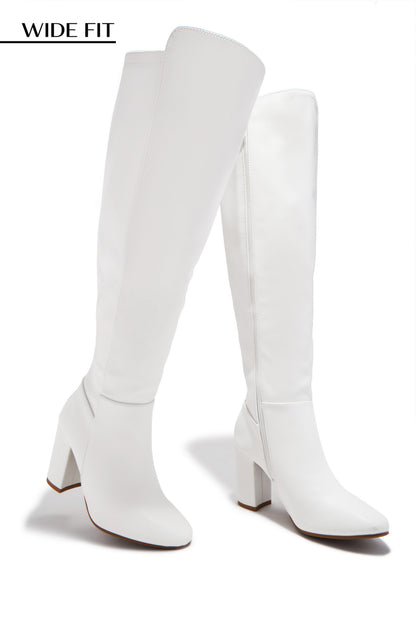 Colette Wide Fit Block Heel Boots - White