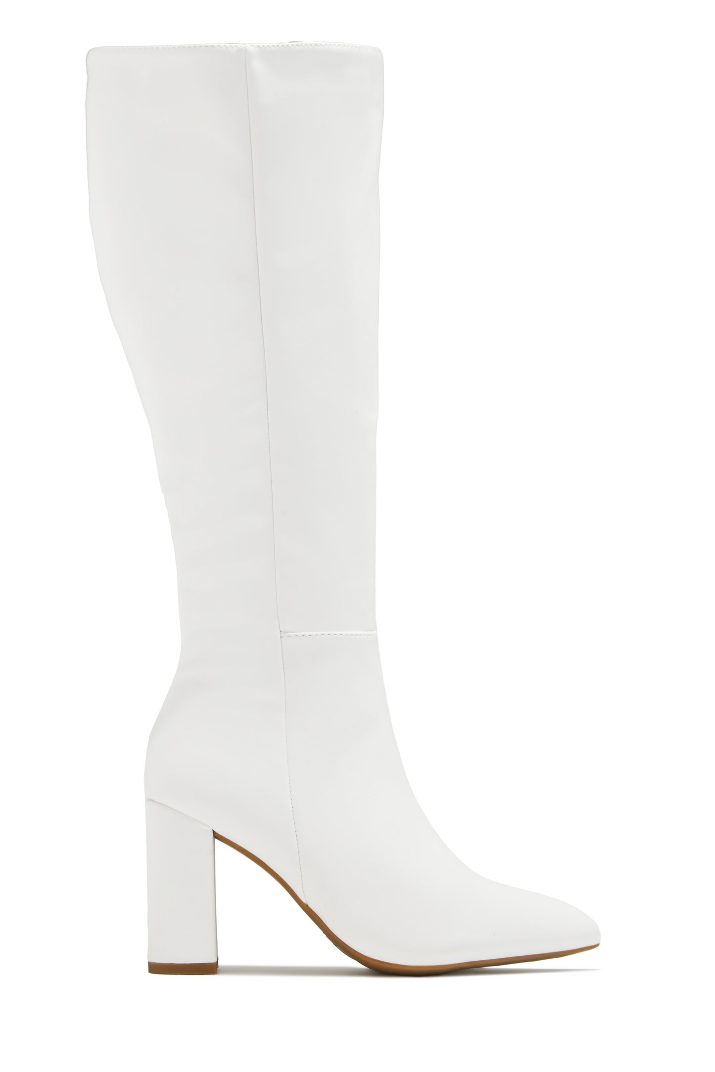 Fine Time Block Heel Knee High Boots - White