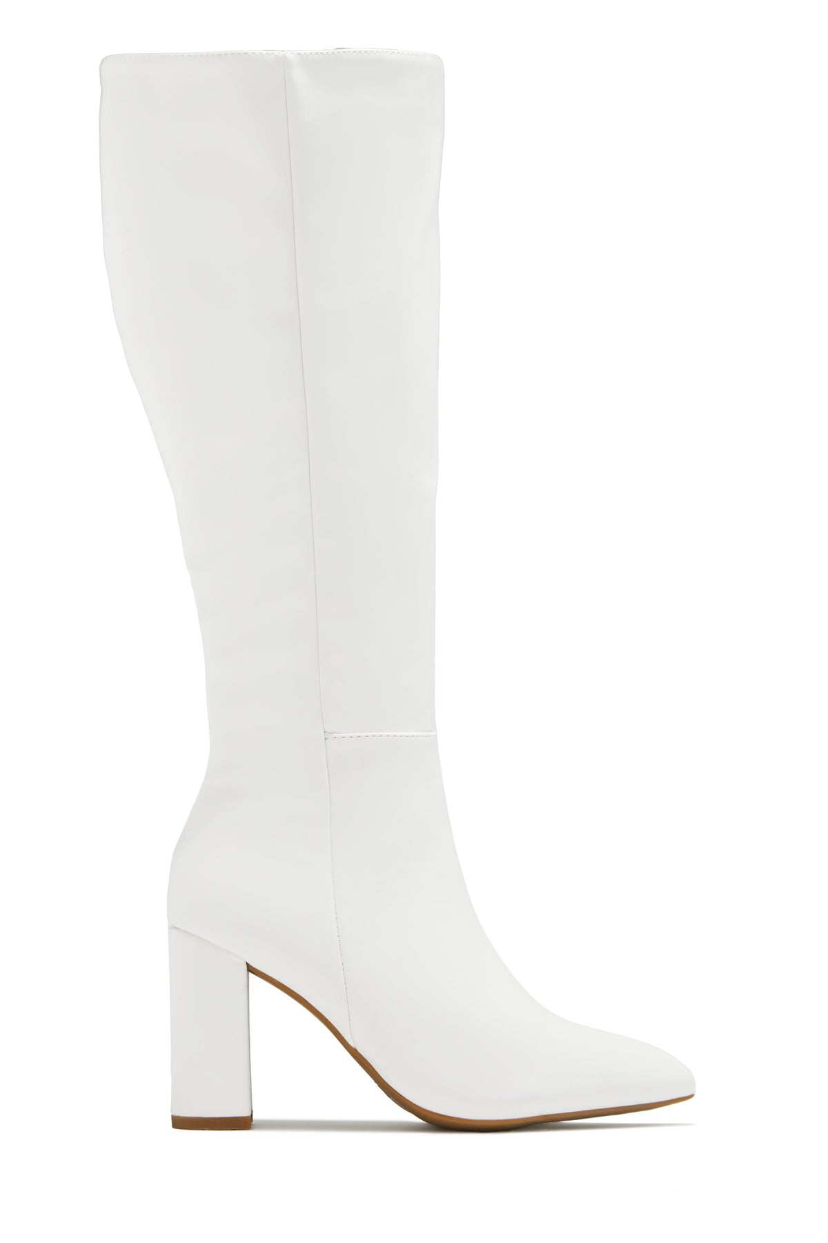 Fine Time Block Heel Knee High Boots - White