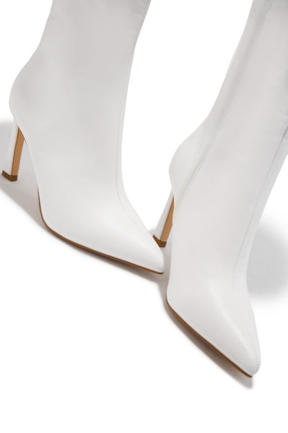 Kymmie Below The Knee Heel Boots - White