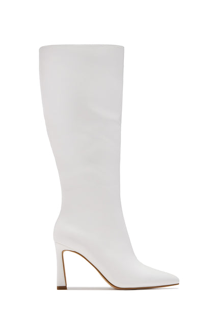Kymmie Below The Knee Heel Boots - White