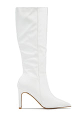 Scarlette Below The Knee Heel Boots - White Pat