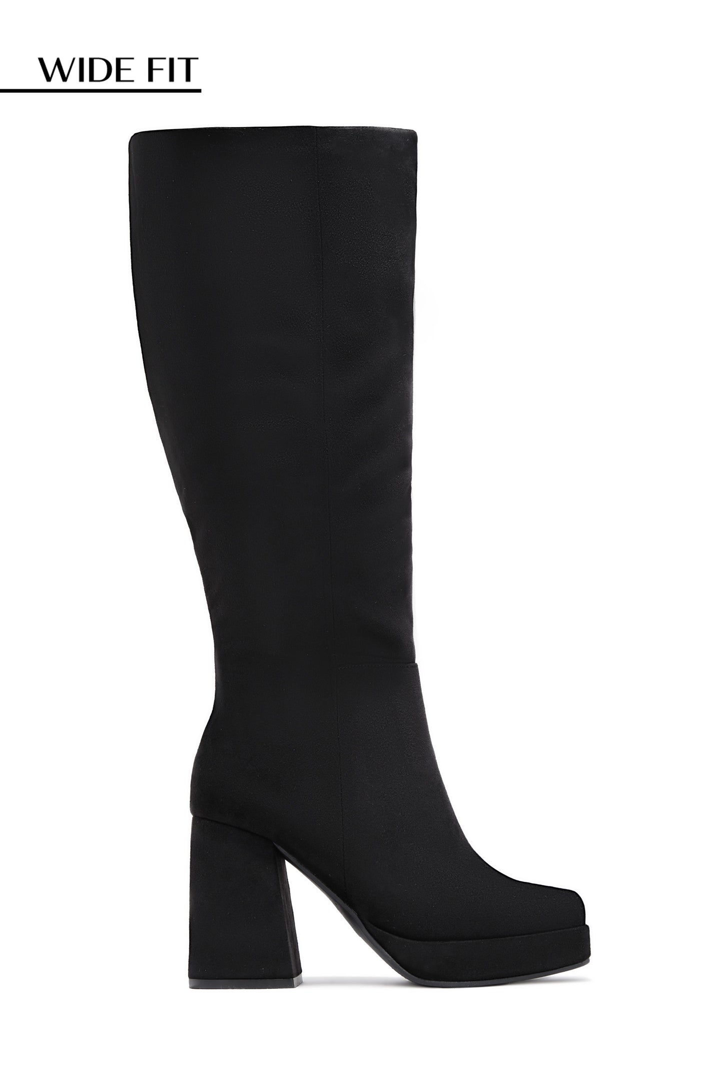 Hudson Wide Fit Platform Block Heel Boots - Black Suede