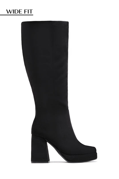 Hudson Wide Fit Platform Block Heel Boots - Black Suede