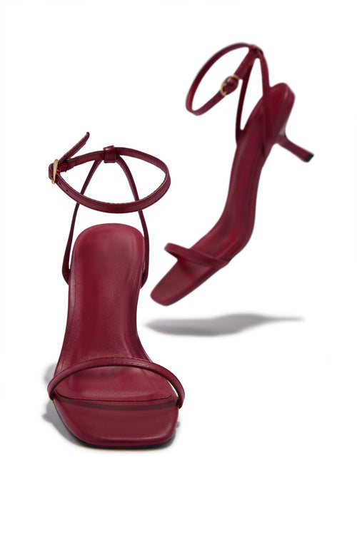 Karolay Ankle Strap Mid Heels - Cherry