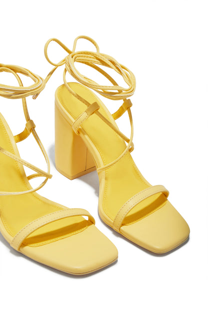 Aria Lace Up Block Heels - Yellow